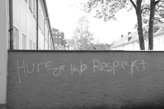graffiti 'whore show respect'