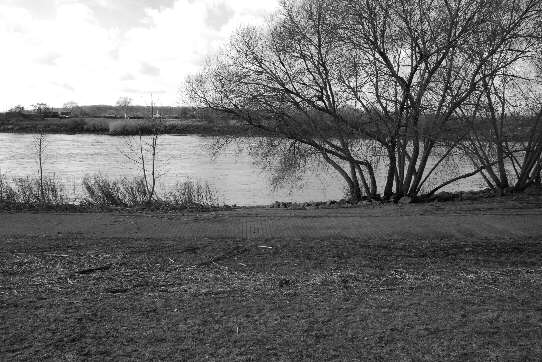 Blick von der Deichkrone auf die Uferpromenade und die Weser